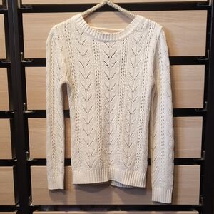 Light Cream Openwork Crewneck Sweater